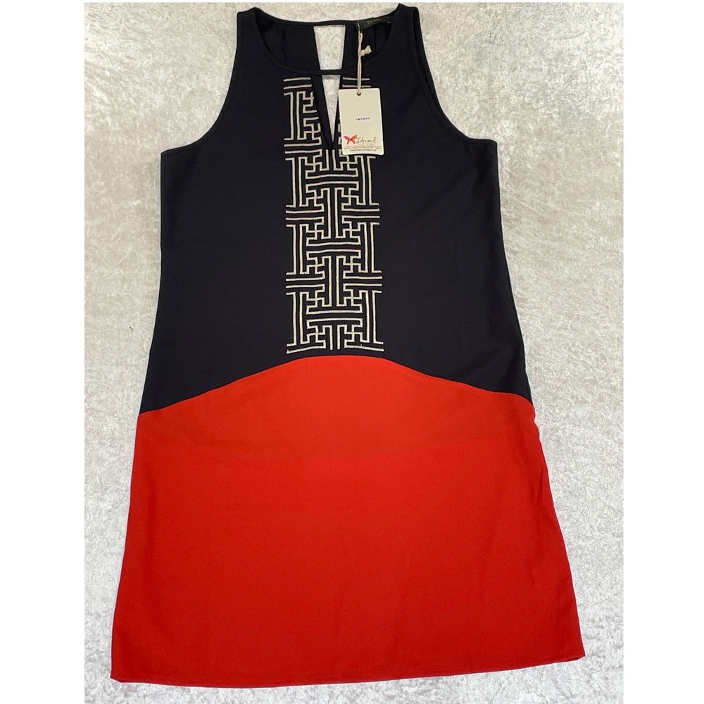 THML Shift Dress Women S Black Red New Embroidered Halter Colorblock TM2929